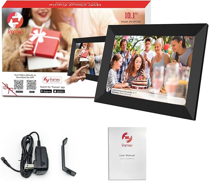 YENOCK FRAMEO Digital Photo Frame WiFi 10.1 Inch HD IPS LCD Touch Screen, 32GB Memory, Auto-Rotate, Wall-Mountable, Easy Setup to Share Photos & Videos via Free App from Anywhere