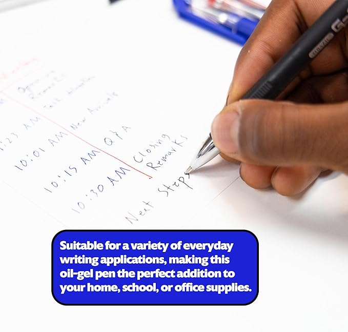 BAZIC Oil Gel Ink Pen, GR8 Assorted Colors w/Rubberized Barrel, 0.7 mm Medium Point Smooth Writing, for Office School (3/Pack), 1-Pack