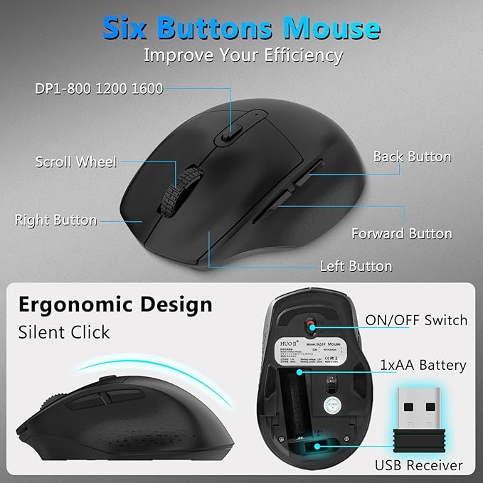 Wireless Keyboard and Mouse Combo, Full-Sized Ergonomic Keyboard with Wrist Rest, Phone Holder, Sleep Mode, Silent 2.4GHz Cordless Keyboard Mouse Combo for Computer, Laptop, PC, Mac, Windows
