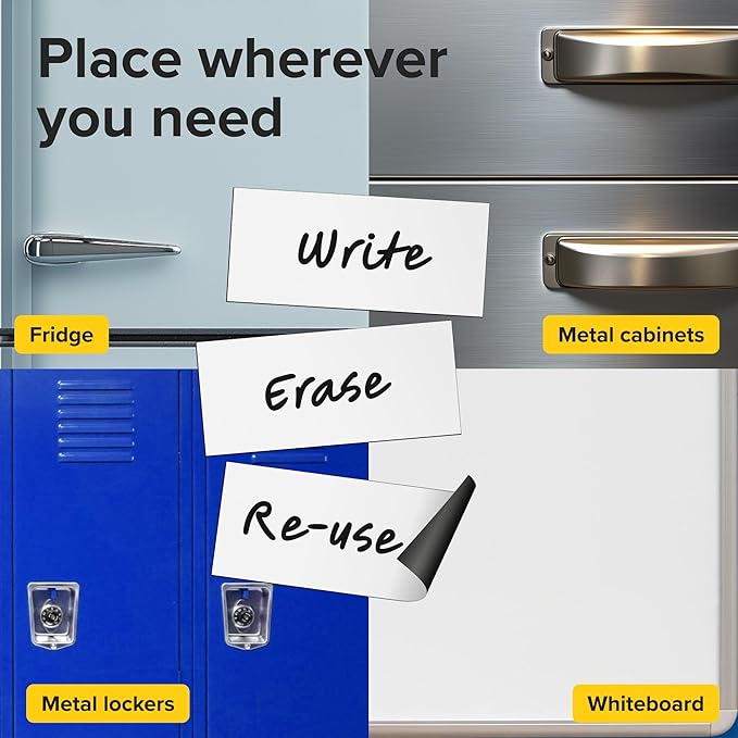 Dry Erase Magnetic Labels - Reusable Sticky Notes - Magnetic Notepads for Refrigerator (White, 25)