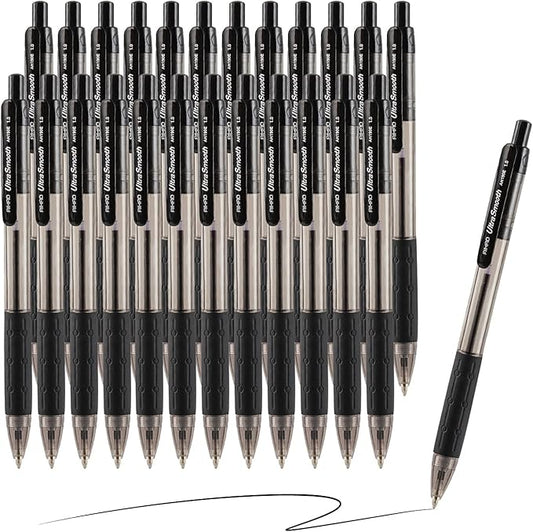 AIHAO Retractable Black Ballpoint Pen for Smooth Writing, Medium Point (1.0mm), Pack of 24, No Bleed Click Pens with Comfort Grip, Idea for Journaling, Planner, Note Taking