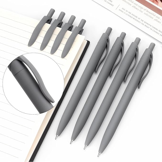 Bribobo 8 Pack Ballpoint Pens Retractable No Bleed Black Click Pens, Pens Medium Point, Smooth Ink Pens, 1.0MM Black Ink, Grey