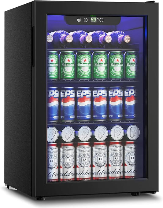 Wine Cooler, 26 Bottle 95 Can Mini Wine Fridge with Clear Glass Door for Beer Soda Water Drink, Small Wine Cellar Beverage Refrigerator for Bedroom Office Home Bar Dorm, 2.6 Cu.Ft