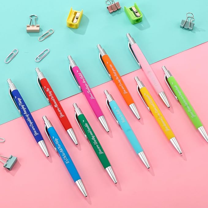 Yeaqee 100 Pcs Inspirational Pens Employee Appreciation Back to School Gifts Motivational Thank You Metal Greeting Quote Ballpoint Pen for Coworker Teacher(Multicolored,Mental Health Reminders)