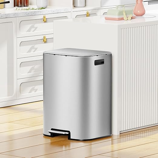 KUK 16 Gallon Kitchen Trash Can with Lid, Heavy Duty Hands-Free Stainless Steel Commercial Step Trash Bin with Removable Inner Bucket, Pedal Rubbish Bin for Home Office and Kitchen, 60L/16Gal