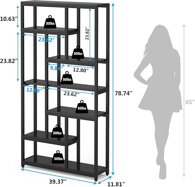 Tribesigns 79 Inch Extra Tall Bookshelf, 7-Tier Vintage Bookcase, Industrial 10-Shelf Open Storage Shelves Display Shelves Organizer for Home Office