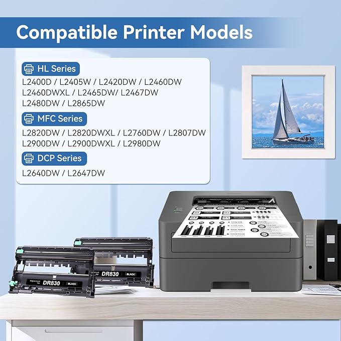 MYTONER Compatible Drum Replacement for Brother DR-830 DR830 Drum High Yield for DCP-L2640DW MFC-L2820DW HL-L2400D HL-L2460DW HL-L2405W HL-L2465DW HL-L2480DW MFC-L2820DW XL Printer, 2 Packs
