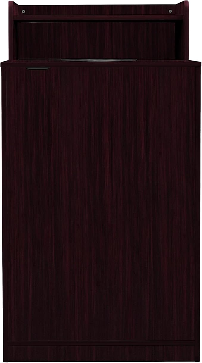 Flash Furniture Dell Trash Can Enclosure with Tray Shelf and 8" Drop Hole, Commercial Grade Trash Receptacle for 32 Gallon Round Cans, Swing Door Access, Mahogany