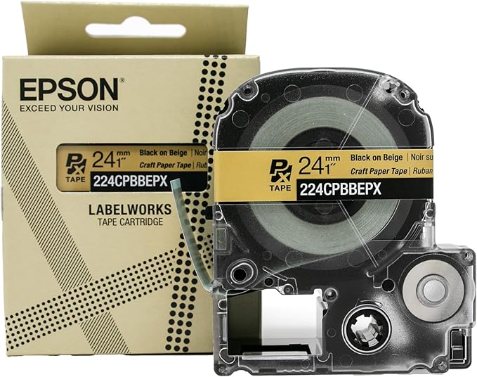 Epson LABELWORKS 224CPBBEPX Genuine Craft Paper Tape Cartridge - Black on Beige Craft Paper Label Maker Tape - 1" (24MM) Wide, 16.5'