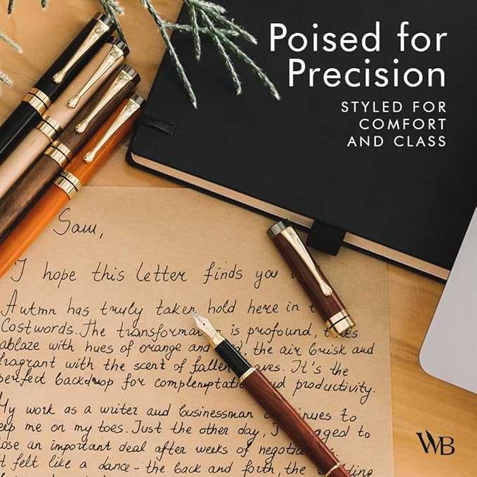 Wordsworth & Black Fountain Pen Set, Luxury Bamboo Wood - Fine Nib, Gift Case; Includes 6 Ink Cartridges, Ink Refill Converter -Journaling, Calligraphy; Drawing, Smooth Writing [Maple Wood]