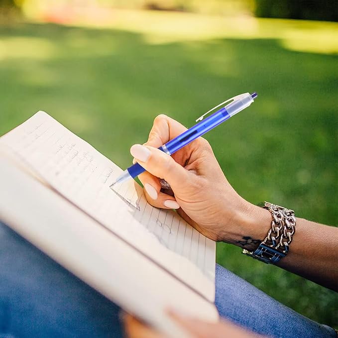 Aozora Retractable Pens Ballpoint Super Smooth Writing Pens Bulk 100 pack Medium Point 1.0mm No Bleed Click Pens with Soft Grip Blue Ink