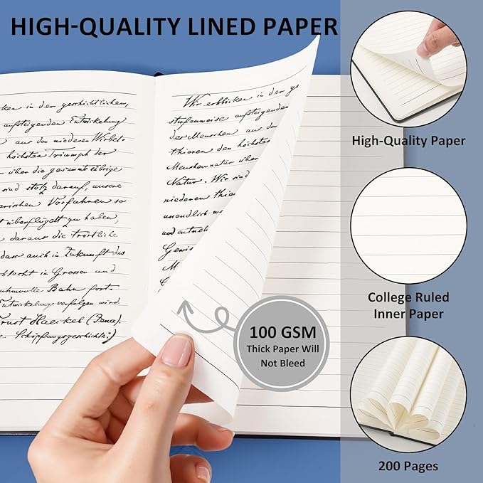 Lined Journal Notebook for Women Men, 200 Pages A5 Hardcover Leather Journals for Writing,Travel,School,Office,Work,Business,College Ruled Notebooks for Note Taking, Diary Notepad 5.7"×8.3"(Black)