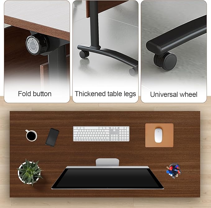 Folding Conference Table, Modern Large Conference Room Tables with Flip-Top Design, Foldable Conference Table Meeting Table with Wheels, Mobile Seminar Training Tables for Office Classroom (8, Walnut)