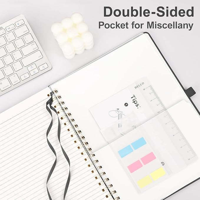 AHGXG Lined Spiral Notebook 8.5" x 11", A4 Large Notebooks for Women Men, Hardcover Leather Notebook College Ruled, 100 GSM Thick Paper, Notebooks for Work School Note Taking Writing, Black