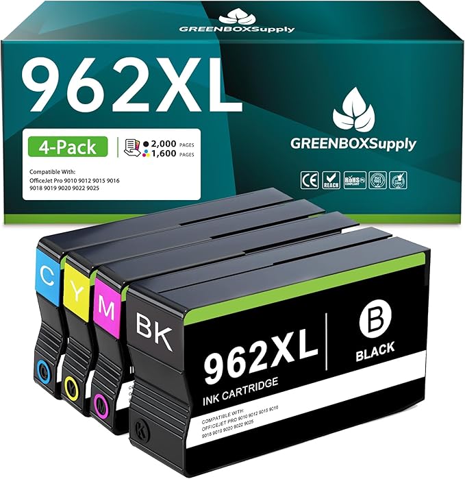 Compatible 962 Ink Cartridge Combo Pack Replacement for HP 962 962 XL Ink Cartridge Black and Color for OfficeJet Pro 9010 9012 9015 9016 9018 9019 9020 9022 9025 Printer, 4-Pack 962XL