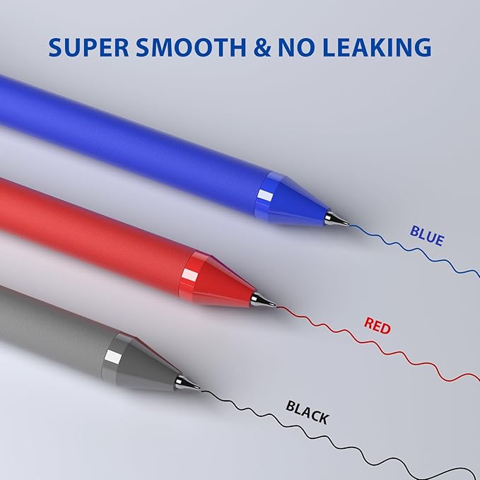 24 Pack Gel Pens Bulk, Black Gel Ink Pens, (0.7 mm) Fine Point Point Pen, Retractable Smooth Writing Pen for Journal Writing,Home Office School Supplies (Black, Red,Blue ink)