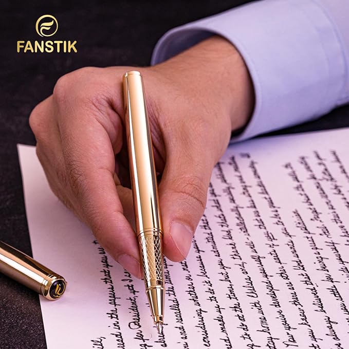 Customized Gold Luxury Rollerball pen (Made In USA) fancy gift set for women, Real 24K Gold Plating, Professional executive pen gift set for men (Lux Custom-Rollerball Gld)