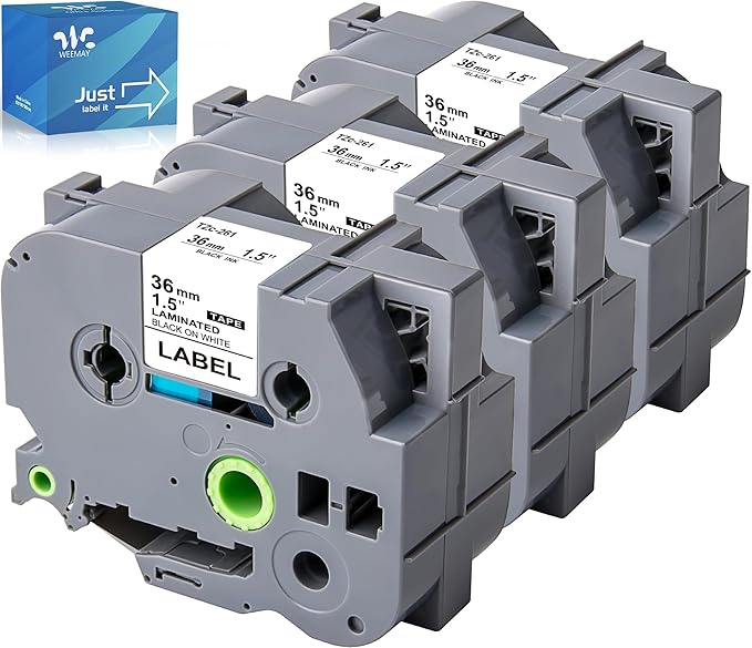 Weemay Compatible 3 Pack TZe-261 Replacement for Brother P-Touch Label Tape 36mm 1.4 Inch Laminated White TZe TZ Tape TZ-261 TZ261 TZe261 for Ptouch PT 3600 530 Printer, 1.4" x 26.2'