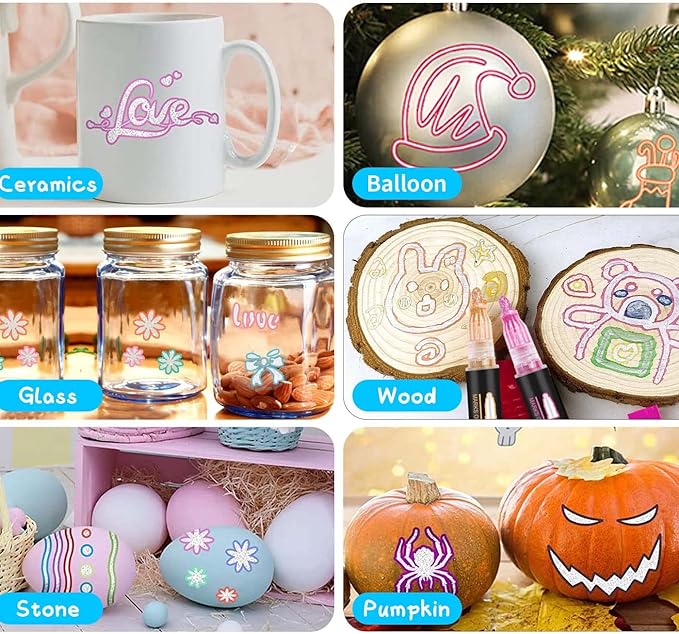 24-Color Metallic Outline Markers for Kids - Double Line Glitter Pens for Drawing, Cards & Crafts