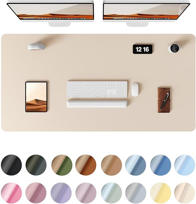 YSAGi Leather Desk Protector, Office Mat, Large Mouse Mat, Non-Slip PU Leather Blotter, Laptop Pad, Waterproof Writing Pad for Office and Home (Eggshell, 47.2" x 23.6")