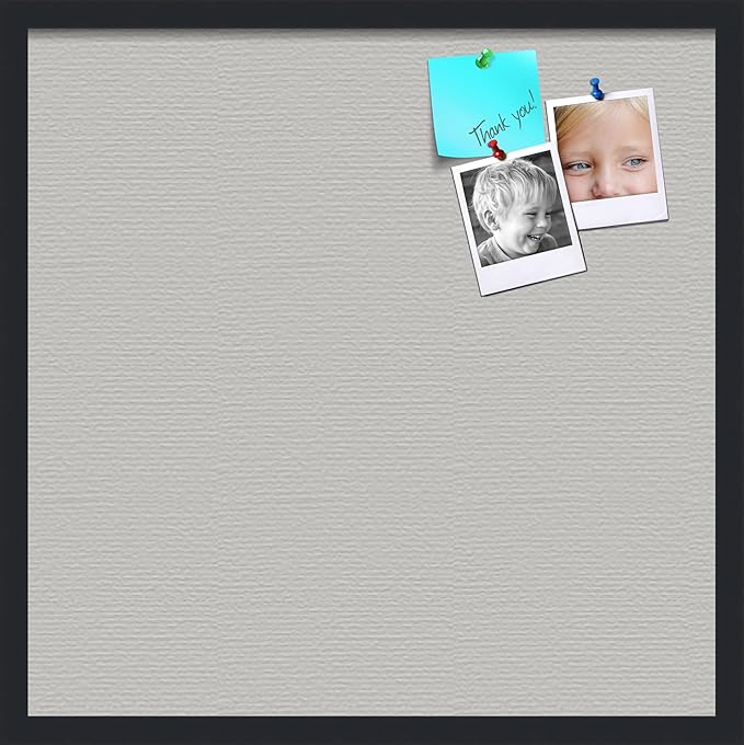 PinPix 24x24 Inch Cork Bulletin Board. This Decorative Framed Pin Board Comes with Light Stone Design and a Satin Black Frame. Ideal for Home Office Decor or Message Board (PinPix-1809)