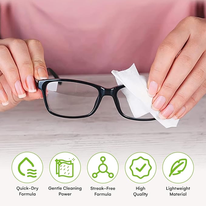 Care Touch Lens Wipes for Eyeglasses- 210 Count Individually Wrapped Pre- Moistened Wipes, 5 x 6 Inch- Camera Lens, Sunglasses and Glasses Cleaner,- Gentle and Portable for Cleaning of Optical Devices