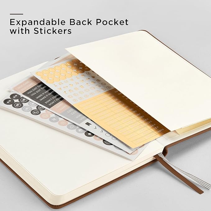 &And Per Se Dotted Journal Notebook, A5 Hardcover Bullet Dotted Journal, 160 Pages 100 gsm Thick Dotted Paper, 3 Sheets of Stickers Included - 5.7'' x 8''（Chocolate）