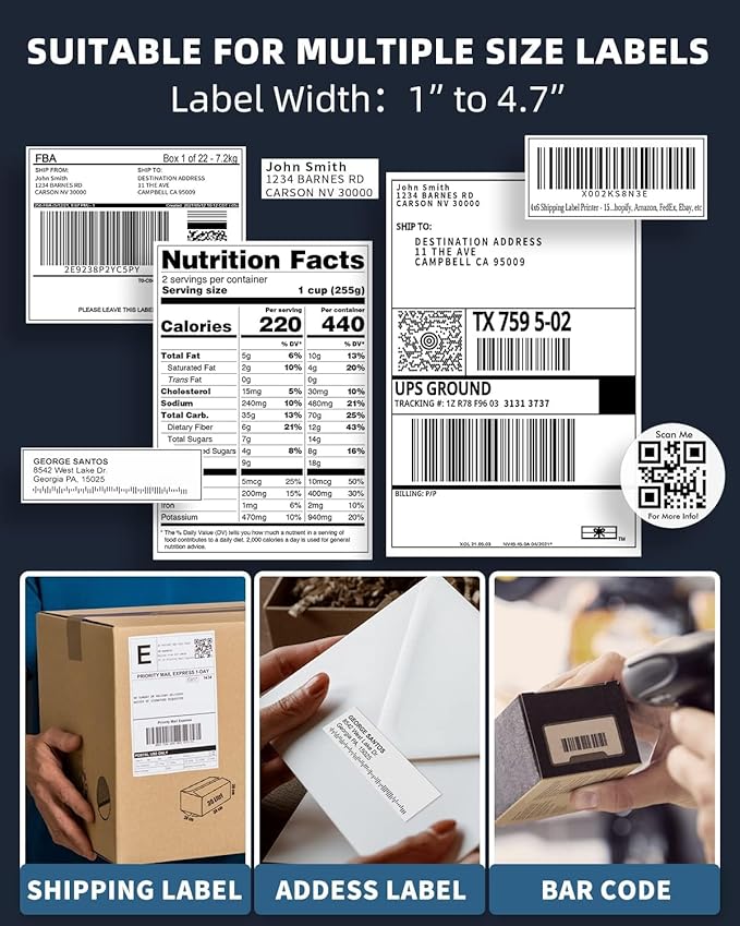 Phomemo Bluetooth Thermal Printer for Shipping Packages - Wireless Label Printers for Small Business with Phone&Pad&PC, 241BT Shipping Label Printer Compatible with Amazon, Ebay, Shopify, USPS, Temu