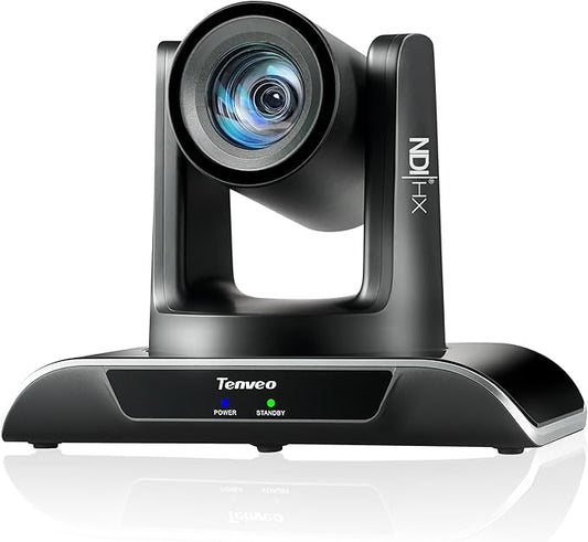 Tenveo NDI PTZ Camera AI Humanoid & Face Auto-Tracking, HDMI/LAN/USB3.0 PoE PTZ Camera 20X Optical Zoom IP Live Streaming, FHD 1080P 60FPS, for Church Services Worship Video Conference Live Streaming