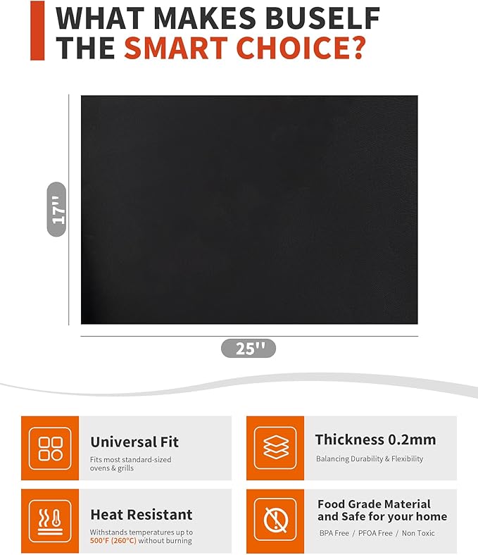 Oven Liners for Bottom of Oven - 2 Pack Large Heavy Duty Oven Mats, 17"x 25" Reusable Matt Liner for Electric, Gas, Toaster Ovens & Grills, BPA & PFOA Free, Kitchen Essentials, Black