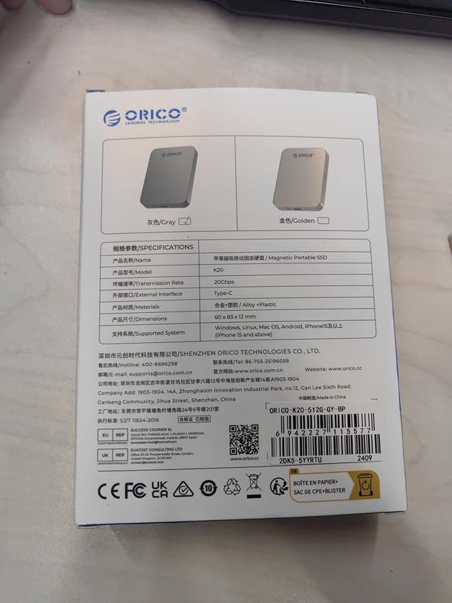 ORICO 512GB Magnetic Portable SSD, Metal Body, 4K 120 fps ProRes HDR Record and Store, Up to 460MB/s, USB C&A 2 in 1 Cable, External SSD Compatible with iPhone 16 Pro Max, Tablet, Computer - K5PLUS