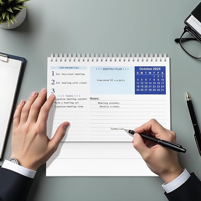 2025 Desk Calendar, from Jul 2025-Jun 2026, 12 Months Desktop Calendar, Holiday Reminders, Daily Square and Lines, Easy to Organizing and Planning for Home and Office