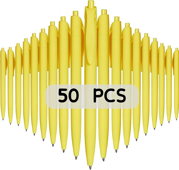 BallPoint Pens, 50 Pack (BLACK Ink),Bulk Pens, Yellow Barrel,Click Pens for Office Home and School, Retractable Ballpoint Pens, Medium Point, 1.00MM (Yellow)