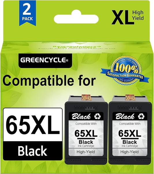 greencycle Remanufactured Ink Cartridge Replacement for HP 65XL 65 XL N9K04AN Compatible for Envy 5055 5058 5052 DeskJet 3755 2622 2655 2624 2652 3720 3722 3723 3730 3732 3752 Printer (Black, 2 Pack)