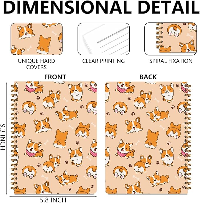 2 Pcs Dog Spiral Notebooks for Work, A5(8.3x5.8inch) Composition Notebook College Ruled Note Book, Corgi Notepads Lined Travel Journal for Writing, Cute Puppy Print Diary Gifts for Women Dog Lovers