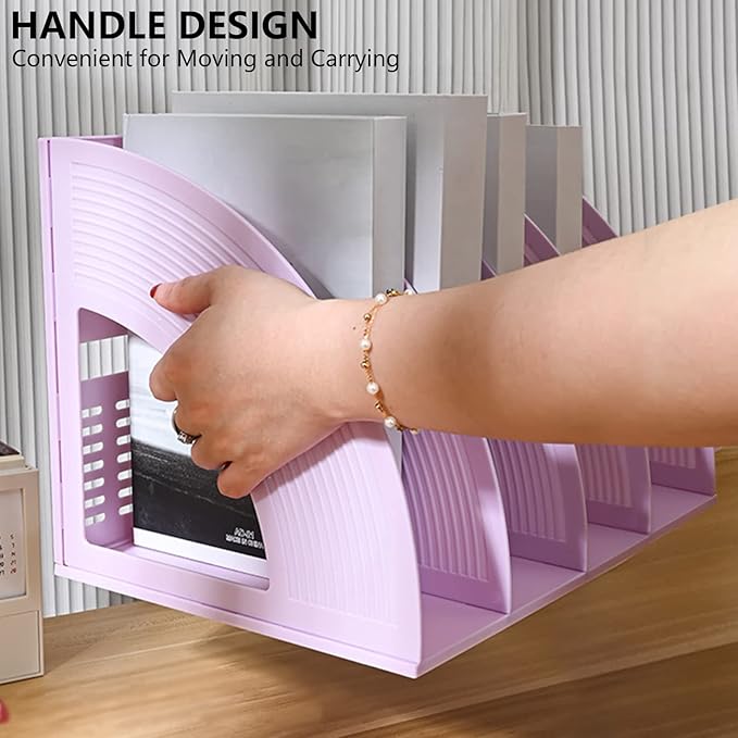 SAYEEC Magazine File Holder Folder Storage Desktop 4 Compartment Standing Hollow Purple Files Bookshelf Organizer Box Office Racks Displays Holds Notebooks Documents for School Working Students