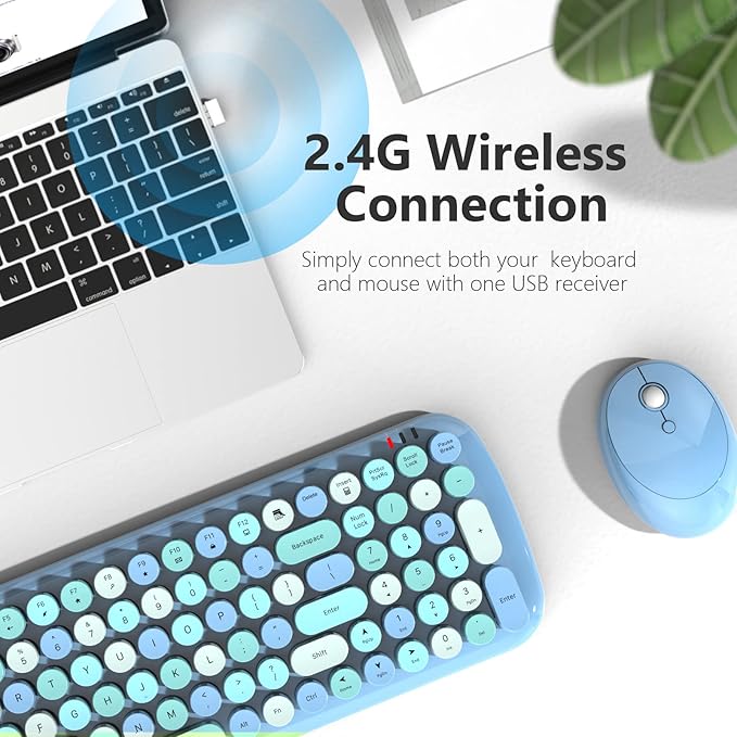 MOFII Wireless Keyboard and Mouse Combo, 2.4Ghz USB Office Keyboard with Multi-Media Function Keys and Number Pad for PC Computer Windows (Blue Mixed)