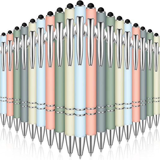 Zonon 38 Pieces Rubberized Ballpoint Pen with Stylus Tip Stylish Metal Pen Capacitive Styli with Soft Rubberized Grip, Black Ink for Most Devices(Morandi Colors)