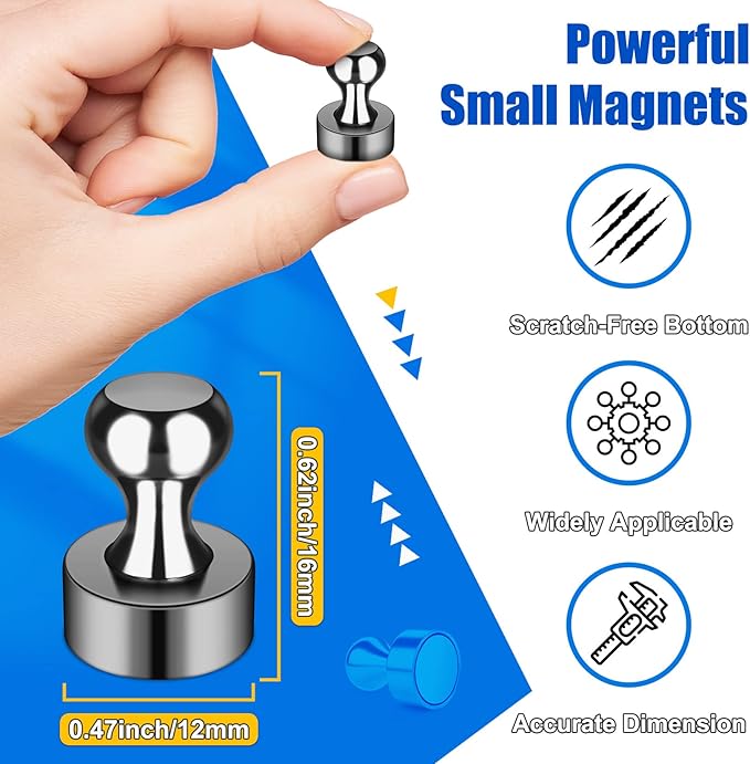 Strong Magnets for Whiteboard, Small Cute Push Pins, Circle Fridge Magnets, Black Magnetic Neodymium Strong for Kitchen, Office, Crafts Classroom, Gadgets, Wall Decor, Pack of 28