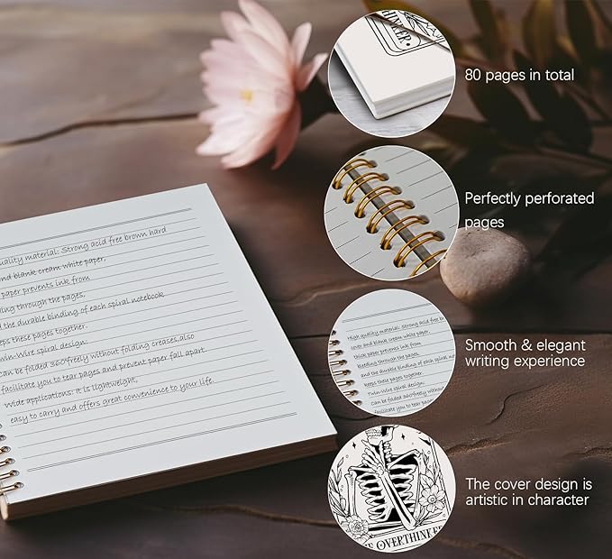 Overthinker Tarot Goth Notebook Journal,Gothic Skull Hardcover College Spiral Notebook Journal for Teen Girls Women,Goth Office Supplies,Hard Cover Journal Notebooks