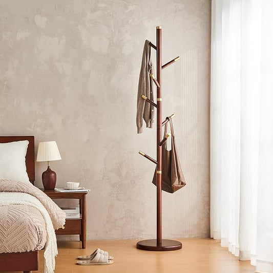 Uniclinens Coat Rack Freestanding Solid Wood Coat Tree Standing with 7 Hooks, Coat Rack Stand Creative Tree Branch-look (Walnut)