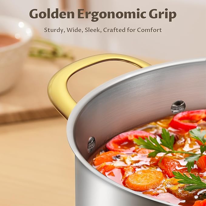 BEZIA 12 Quart Stainless Steel Stockpot with Lid, Induction Compatible Large Cooking Pots, Triple-Layer Bottom for Even Heat, Pasta & Soup Pot for Canning, Stews, and Bulk Cooking, Dishwasher Safe