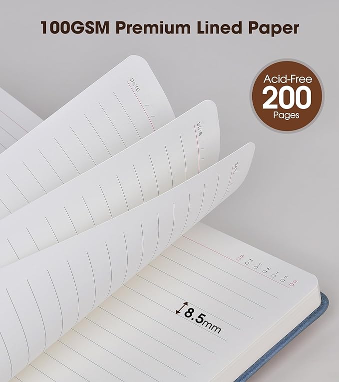 A5 Lined Leather Journal Notebook,Hardcover Journal Set with Pen and Gift Box,100Pages 100gsm Thick Ruled Paper Daily Diary for Men Women School,Travel,Business,Work,Writing 5.9" X 8.4"