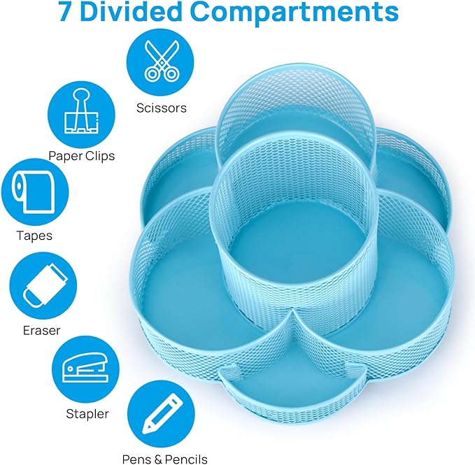 Pen Holder for Desk, Rotating Pencil Holder, Cup Holder for Desk Office, Pen Organizer (Sky Blue)