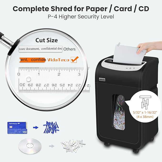 Paper Shredder for Home Office Heavy Duty with 60 Mins Running with US Patented Cutter,Shred CD/Card with Extra Large Bin,AUTO Jam Proof(ETL) (25-Sheet Cross Cut)
