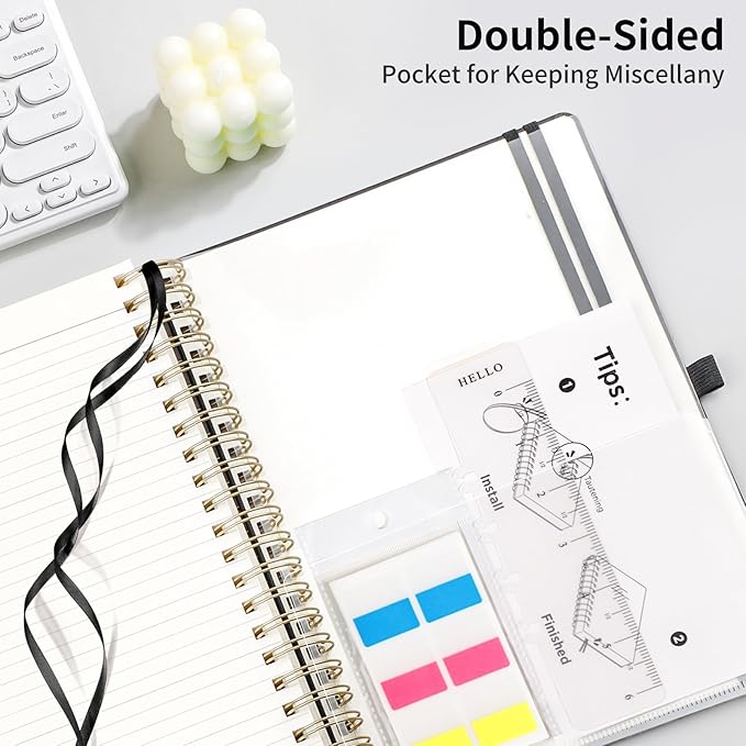 EMSHOI Spiral Notebook College Ruled, 300 Numbered Pages, A4 Large Hardcover Leather, 100 GSM Thick Lined Journal for Women Men Work Writing Journaling Note Taking, 8.27" x 11.2", Black