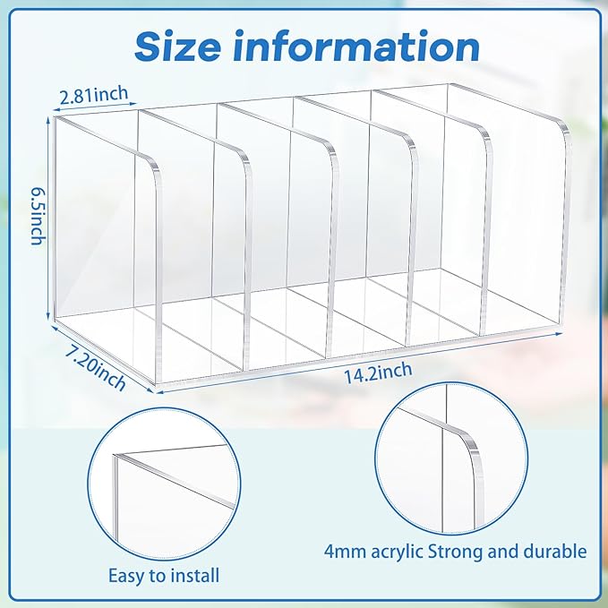 Suzile 2 Sets of Clear Acrylic Magazine Holder with 5 Vertical Compartments Magazine File Holder Acrylic Desk Organizer Book Rack for Desk Sorter Paper Folder Office Accessories Storage Organization