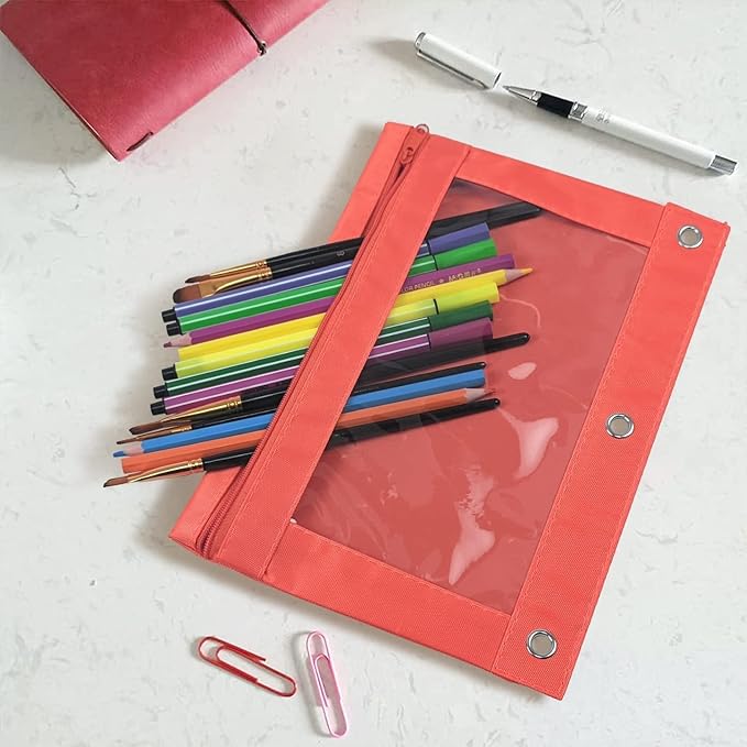 YoeeJob Pencil Pouch for 3 Ring Binder, Zipper Pencil Pouches Bulk, Pencil Case Pouch with Clear Window for Class, School, Office, Red, 24 Packs
