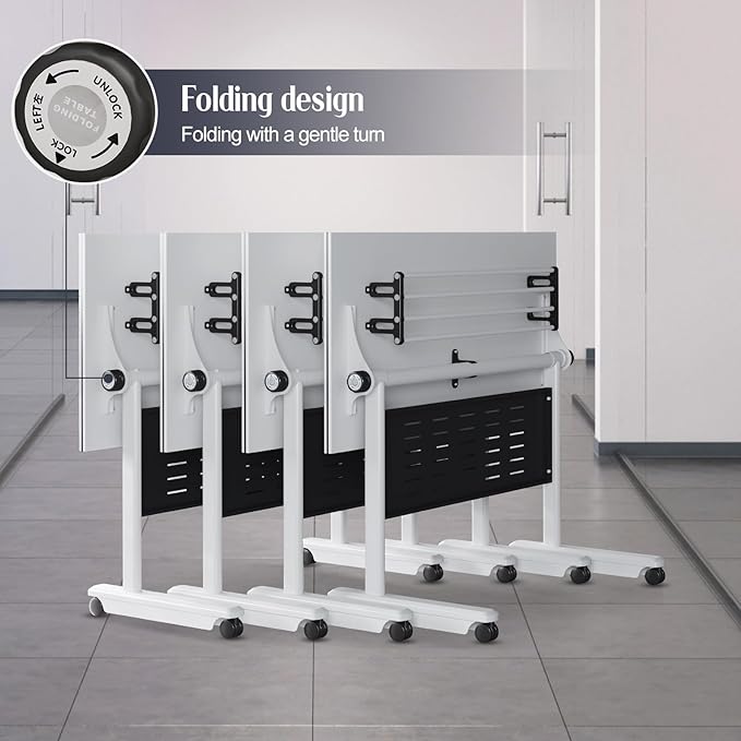 4Pack Conference Room Table, Folding Conference Table for Office Classroom, Mobile Training Tables with Casters Silent Wheels, Large Rectangular Convertible Modular Seminar Tables (L47.2in)
