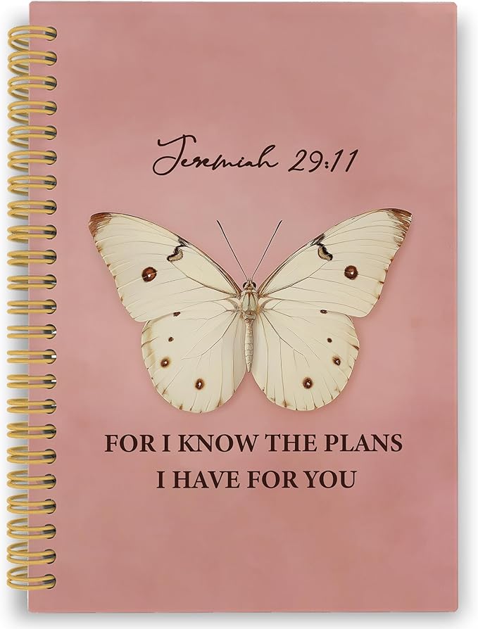 Vintage Butterfly Christian Spiral Notebook, for I Know the Plans I Have for You Bible Journaling Notebooks for Women, Religious Faith Hardcover Journals for Office 160 Pages 5.5 x 8.3 Inch